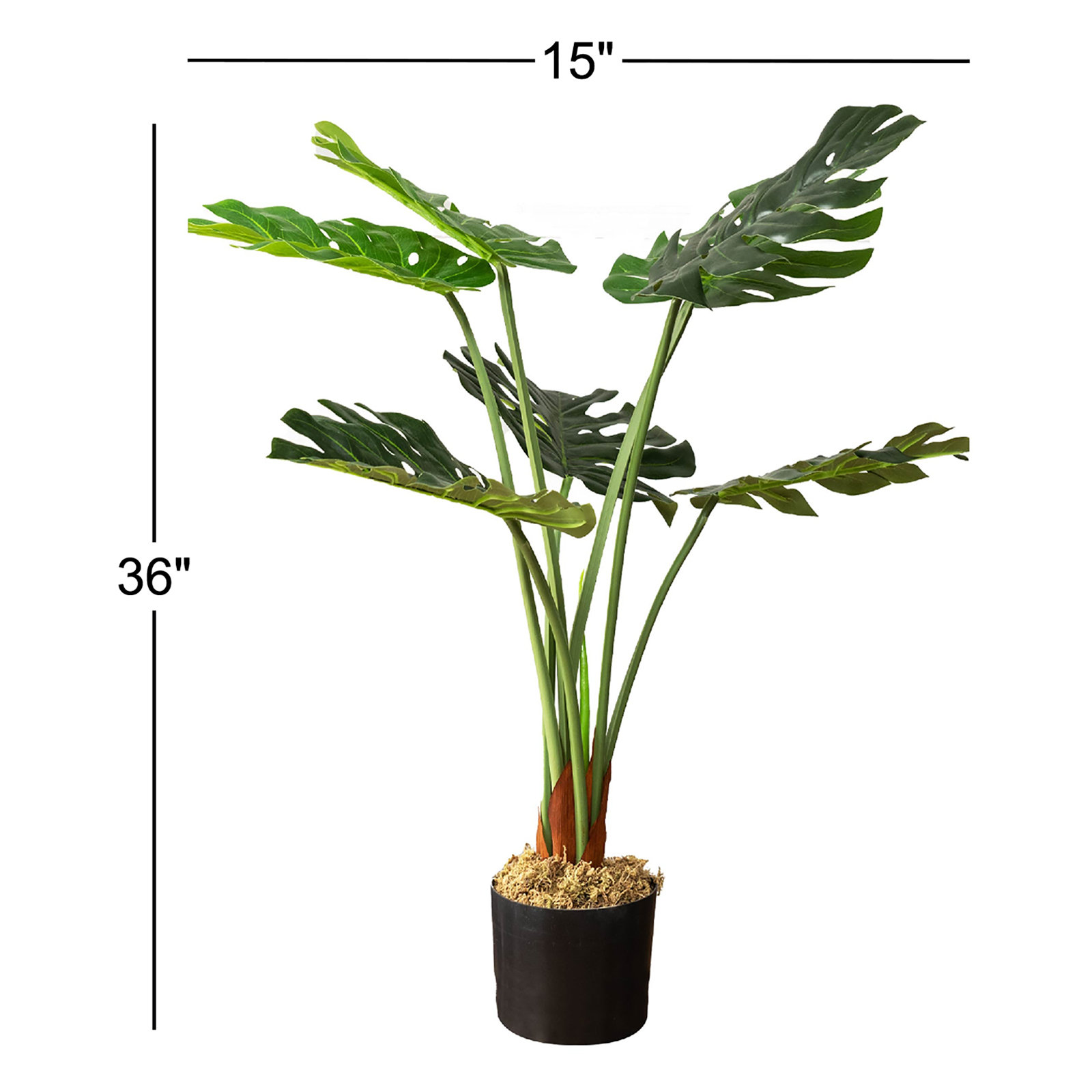 Faux Monstera Plant in Pot, 36" H x 15" W x 15" D, 2
