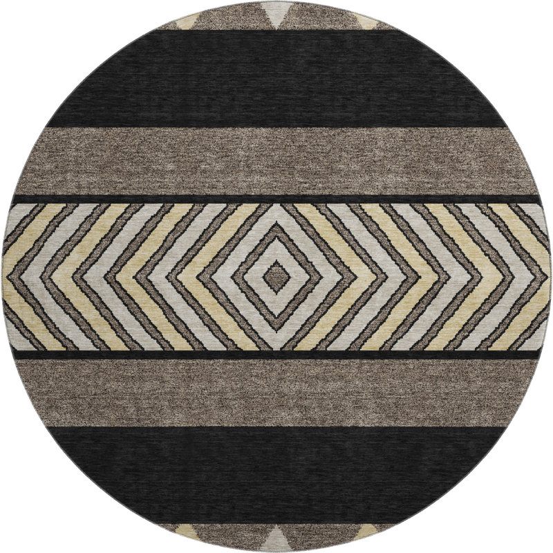 Premium Machine Washable Prisco Black Rug, Round 8'