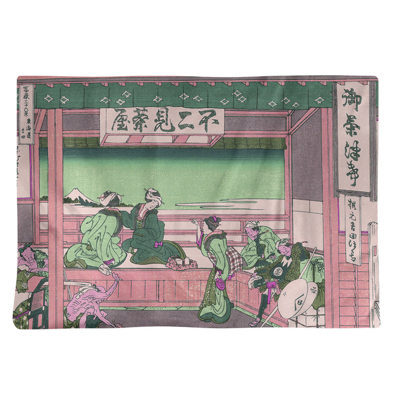Napperon Katsushika Hokusai Yoshida at Tokaido, Rose / Vert, Polyester sergé