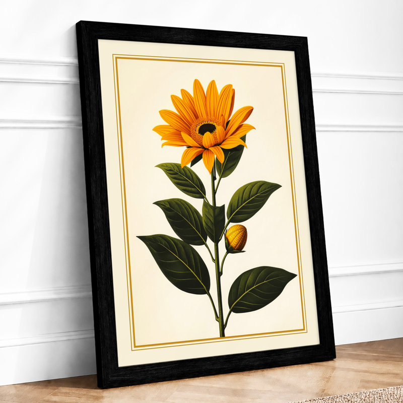 Single Sunflower Study Botanical - Print, A2 - 59.4 x 42.0 cm, Black