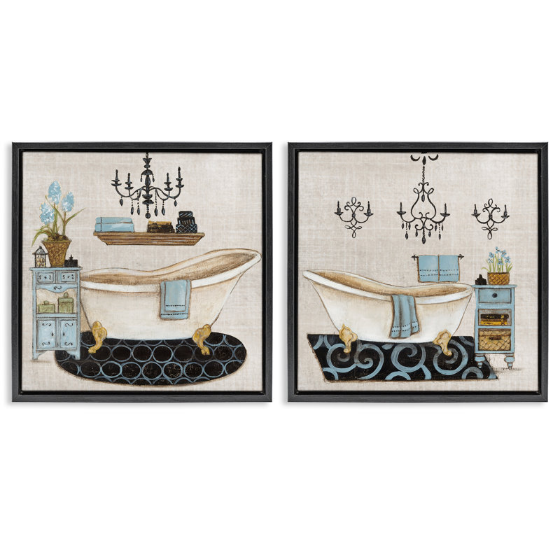 Ensemble de cadre flottant bleu pour salle de bain 2 pièces, design par Janet Tava, Cadre flottant noir de jais