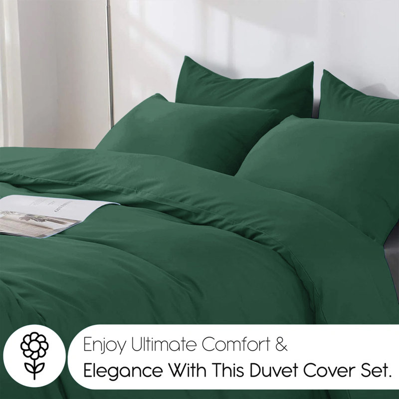 Edyson Microfiber Duvet Cover Set with Pillowcases Included, Super King - 2 Standard Pillowcases, Emerald