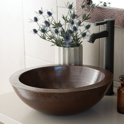 Laguna Hand-Hammered Copper Round Vessel Bathroom Sink