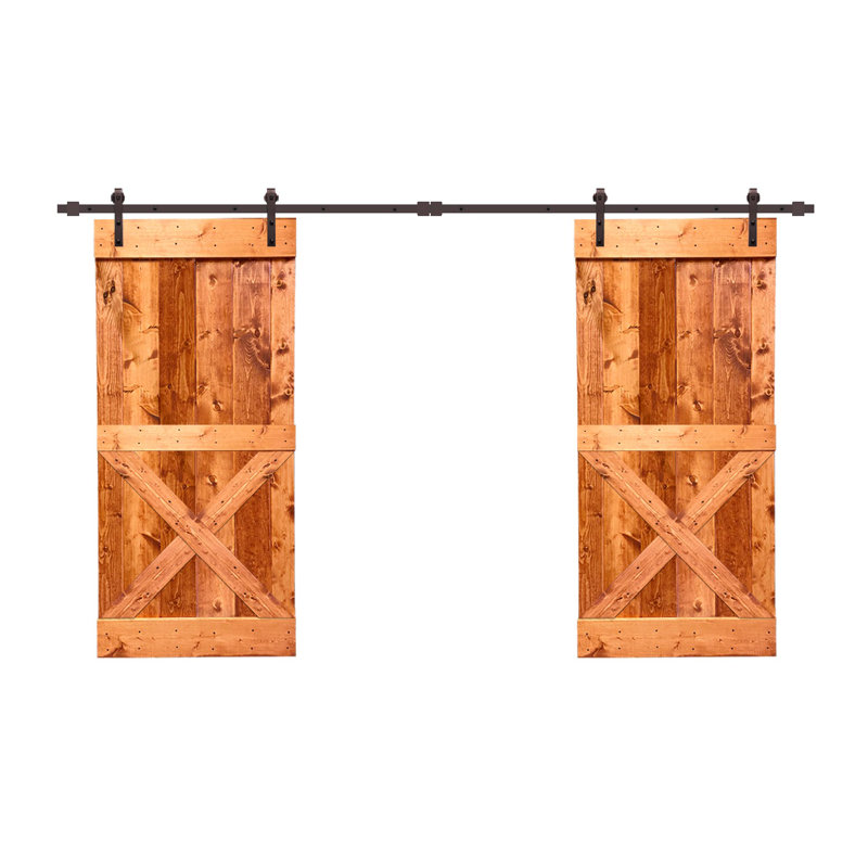 Porte de grange à panneaux et en métal avec trousse de quincaillerie d'installation, Noyer rouge, 42 po x 84 po