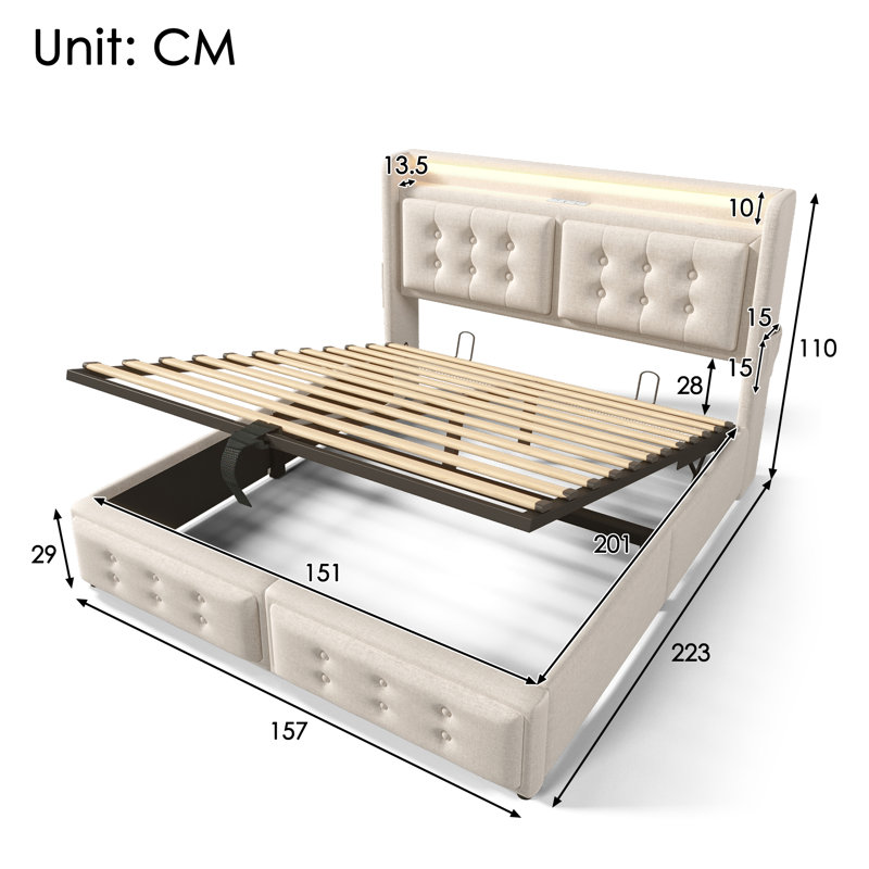 Bed, 5FT, Beige