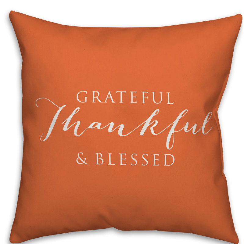  Housse et insert de coussin carré extérieur Thankful Grateful Blessed, H 20 po x l 20 po, Orange