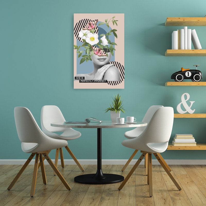 Perfectly Imperfect Beauty Abstract Contemporary Delicate Butterfly Nature Flower Wall Art Print 1 Piece Wrapped Canvas Wall Art