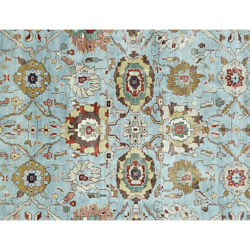 Tapis bleu clair et ivoire noué à la main de haute qualité, Rectangle de 5 pi x 8 pi