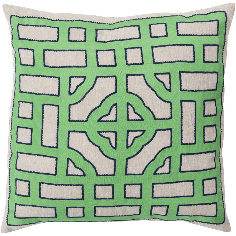 Chinese Geometric Pillow Cover, 20" x 20", Ivory/Grass Green