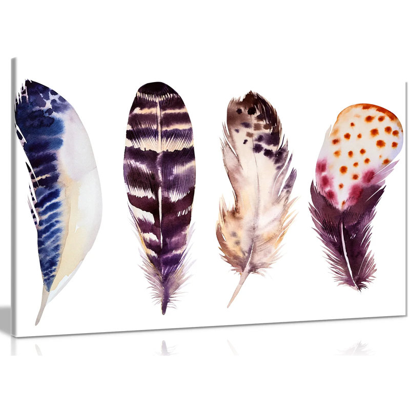 Feather Set Illustration - Wrapped Canvas Print, 41cm H x 61cm W