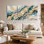 Ensemble de 3 toiles murales représentant des couches topographiques abstraites dans les tons turquoise et beige-1825993046