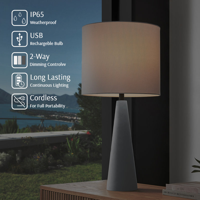 Dyre 30.75'' Battery Powered Integrated LED Outdoor Table Lamp, Grey