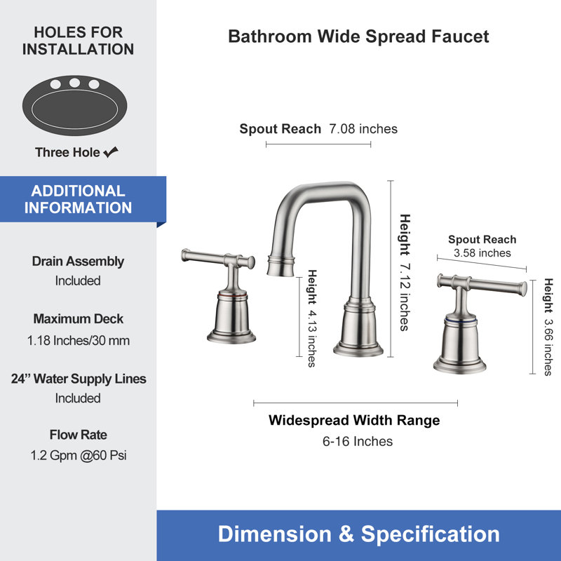 Widespread 2-handle Bathroom Faucet with Drain Assembly, Brushed Nickel