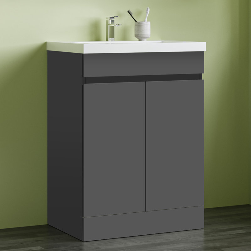 Leila 600mm Single Bathroom Vanity with Drop In Ceramic Basin, Grey, Grey