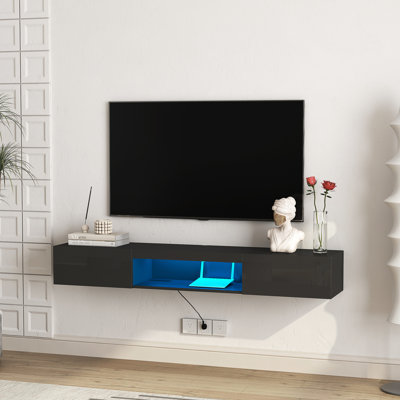 Meuble télé mural moderne avec 16, centre de divertissement flottant pour téléviseurs de 55 à 65 pouces et rangement spacieux