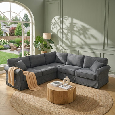 Modular Sectional Sofa Set, Convertible L Shaped Couch ,5 Seat Reversible Sectional Sofa Couch