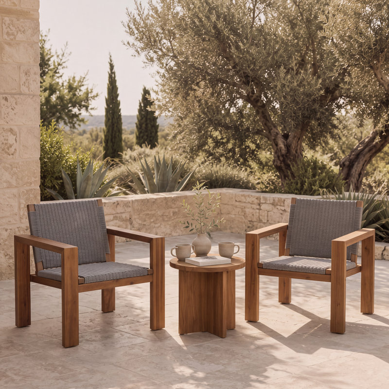 Vexa Modern Coastal Acacia Wood Outdoor Club Chair with PE Wicker Backrest and Seat