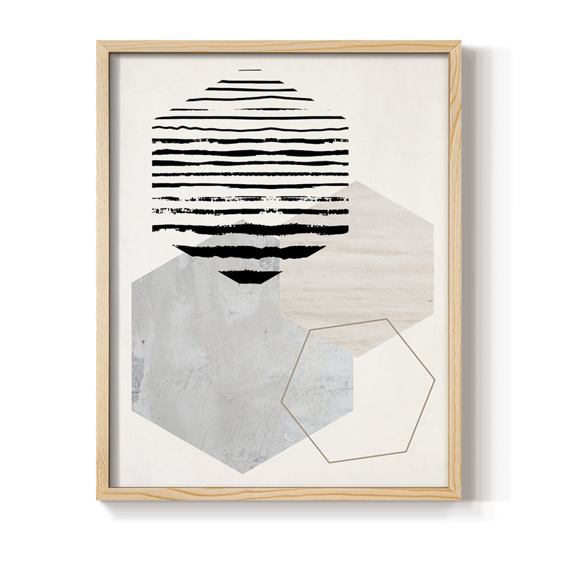 Reproduction hexagonale II, reproduction encadrée - bois massif, Naturel, H 11 po x l 9 po