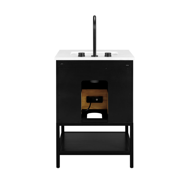 Diamond 24'' W Single Vanity, Matte Black, White Quartz, Charcoal Black