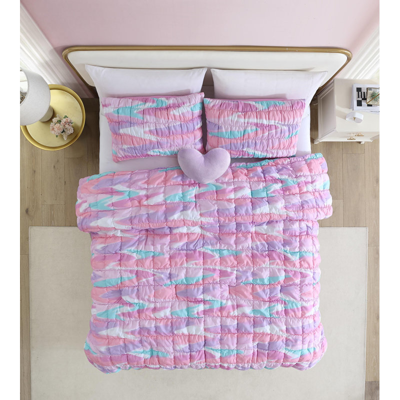 Staci Swirl Pink and Lilac Microfiber Full Comforter Set