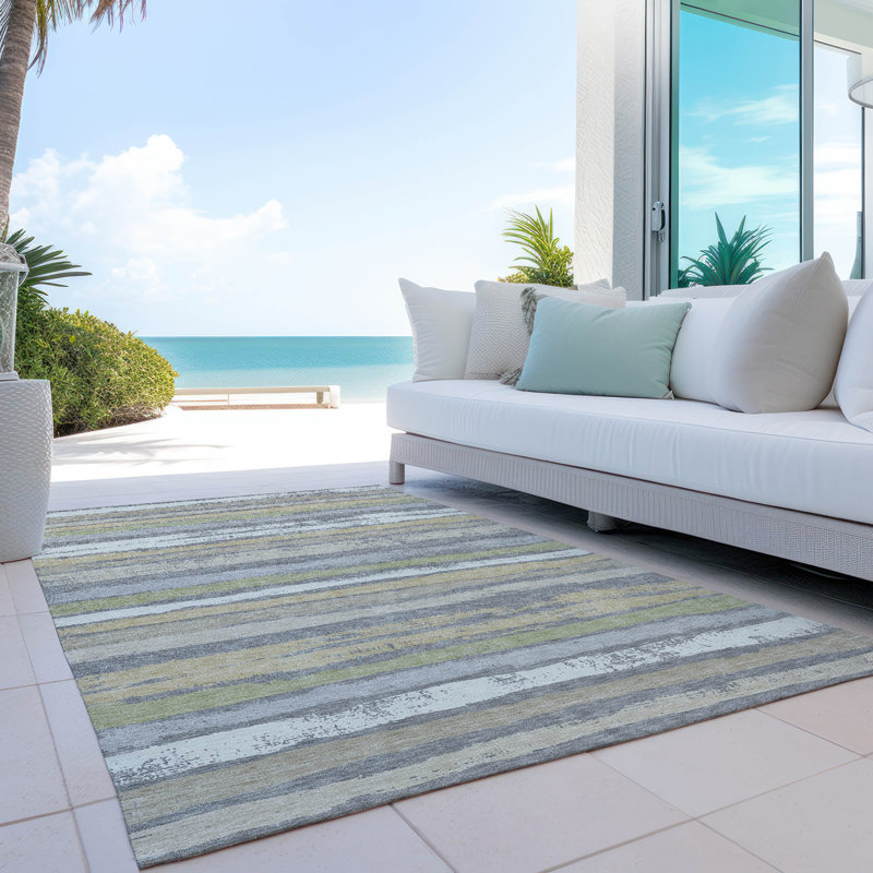 Gray Synthetic Flat Woven Stripe Washable 3' x 5' Rug