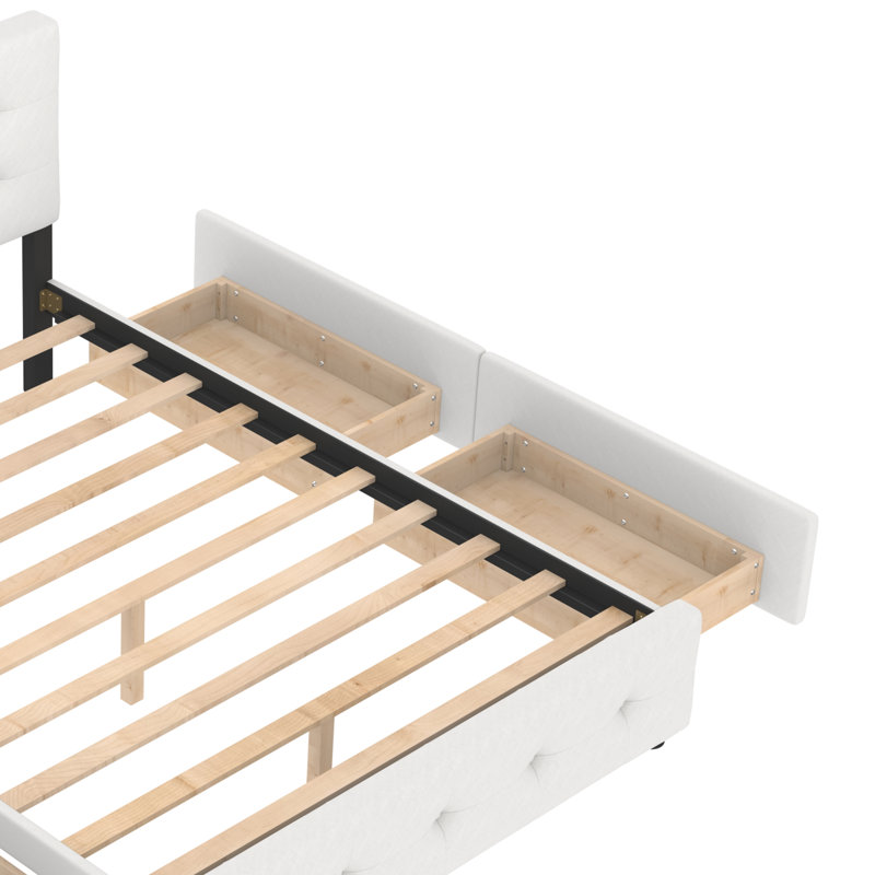 Upholstered Platform Storage Bed, White