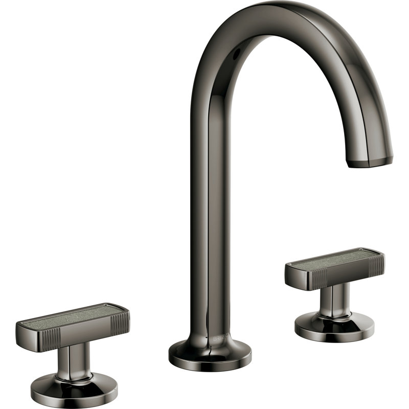 Kintsu® Widespread Lavatory Faucet with Arc Spout, Brilliance Black Onyx, 1.5 GPM, Knob Handle with Concrete Inlay