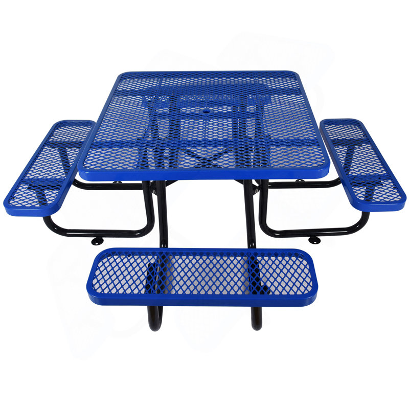Table de pique-nique carrée en acier pour l'extérieur 46 ", avec parasol, Bleu, Bleu