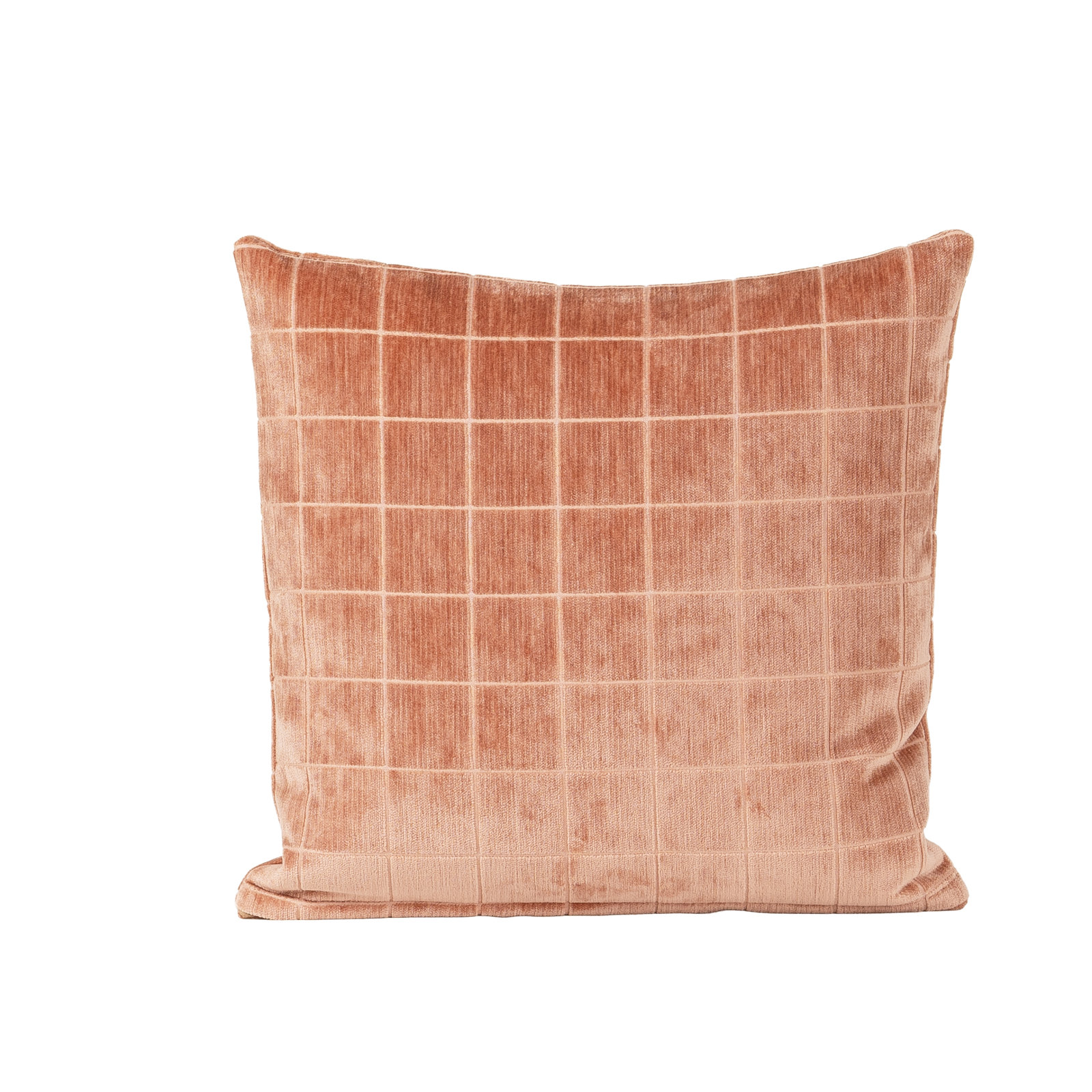 Otterville Velvet Grid Throw Pillow, Terracotta Geometric, Feather, 16"H x 16"W