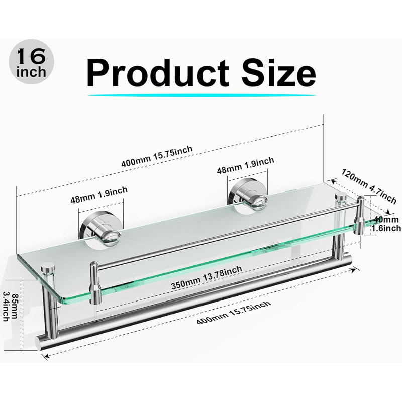 Bathroom Glass Shelf With Towel Bar
