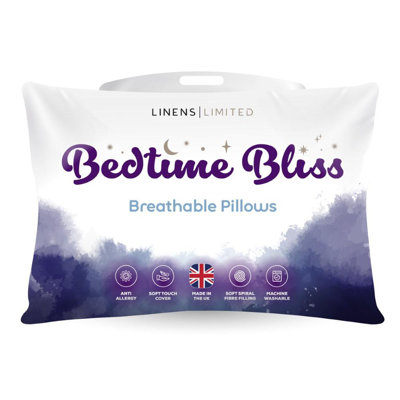 Linens Limited Soft Pillow, Made in the UK, Bedtime Bliss, Soft and Firm with Orthopedic Support, Non-Allergenic Hollowfibre, Machine Washable