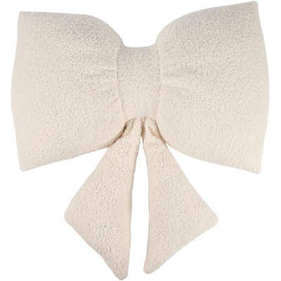 Bow Shaped Decorative Filled Throw Pillow 14 x 20 Inch, Soft Plush Accent Cushion for Christmas Winter Holiday, Valentine's Day Décor, White