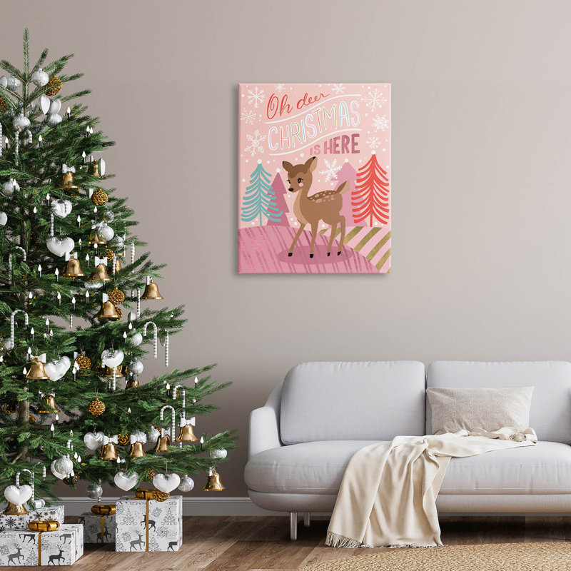 «Oh Deer Christmas Is Here», art mural sur toile par Caverly Smith, H 40 po x l 30 po x P 1,5 po