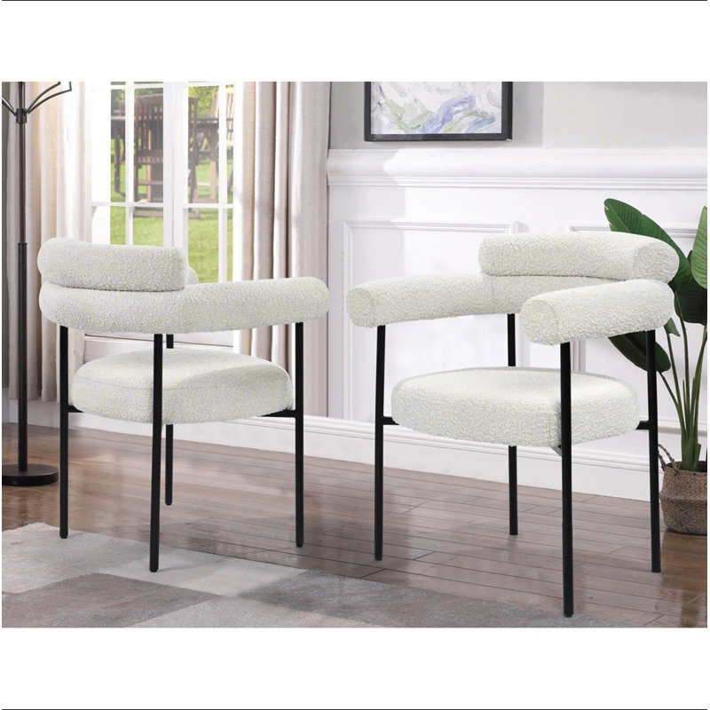 Ensemble de 2 chaises de salle à manger en tissu Boucle, Crème, crème, Noir