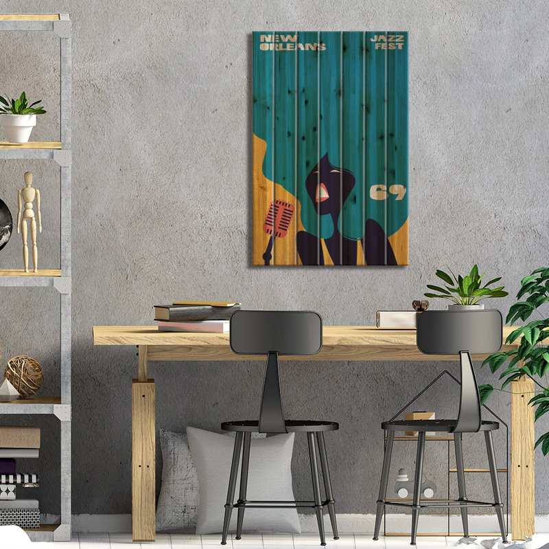 «New Orleans Jazz Fest» par Jay Stanley, impression sur bois sans cadre, L 18 po x H 26 po