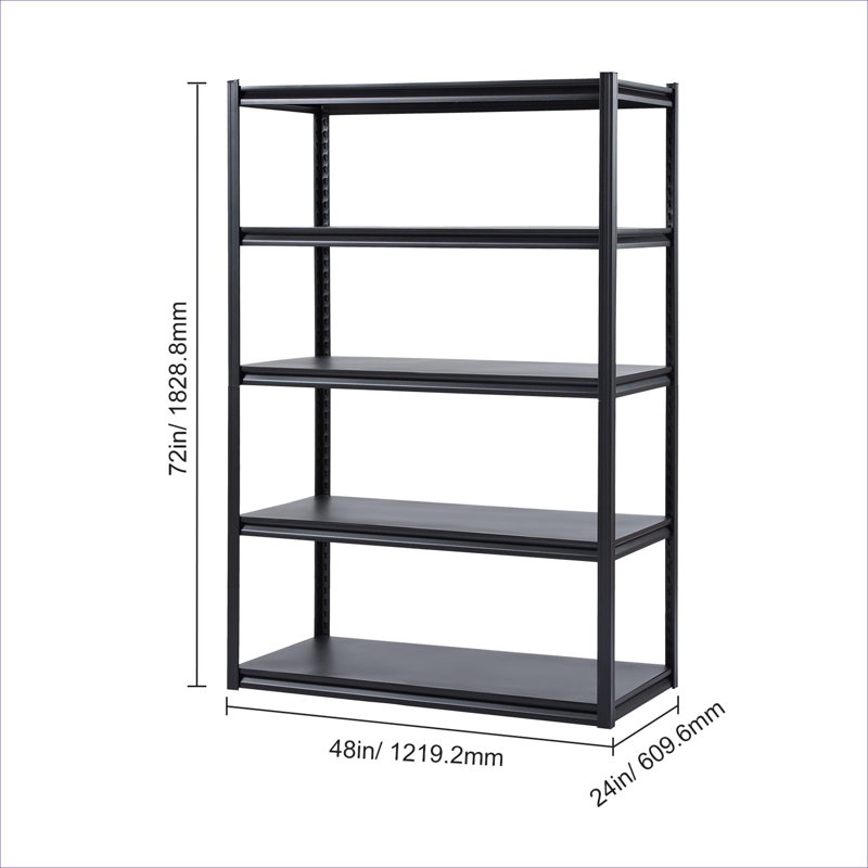Étagère de rangement en acier au carbone noir foncé à 5 niveaux, unité de rangement de garage robuste à hauteur réglable, P 24 po x l 48 po x H 72 po