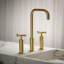 Purist Widespread Bathroom Sink Faucet with High Cross Handles and High Gooseneck Spout-1993573872