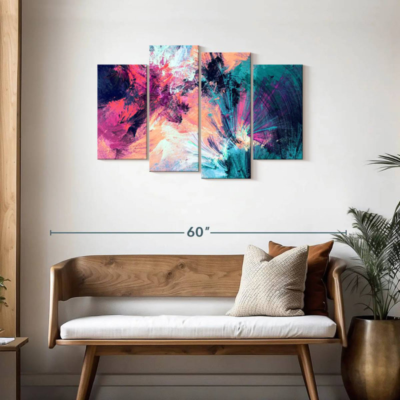 Avery rose et bleu abstrait, H 27 po x l 43 po