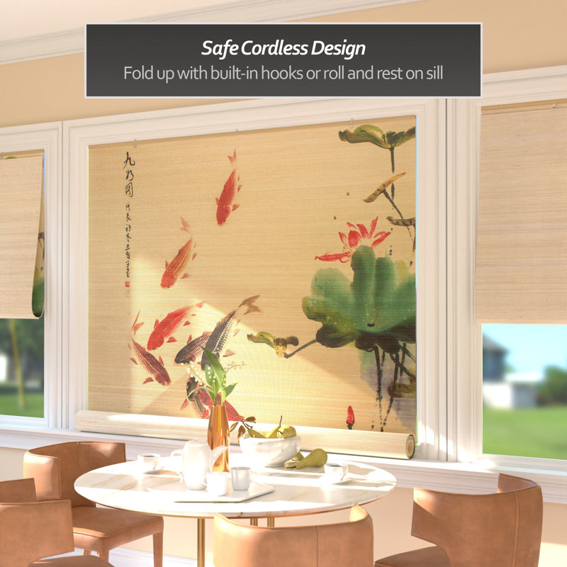 Bamboo Window Shade Blind - Koi Pond 72" W, 72"W x 72"L