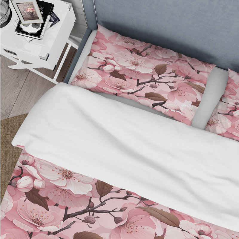 Ensemble de housse de couette Pink Sakura Blossoms Floral II, Housse de couette pour très grand lit et 2 très