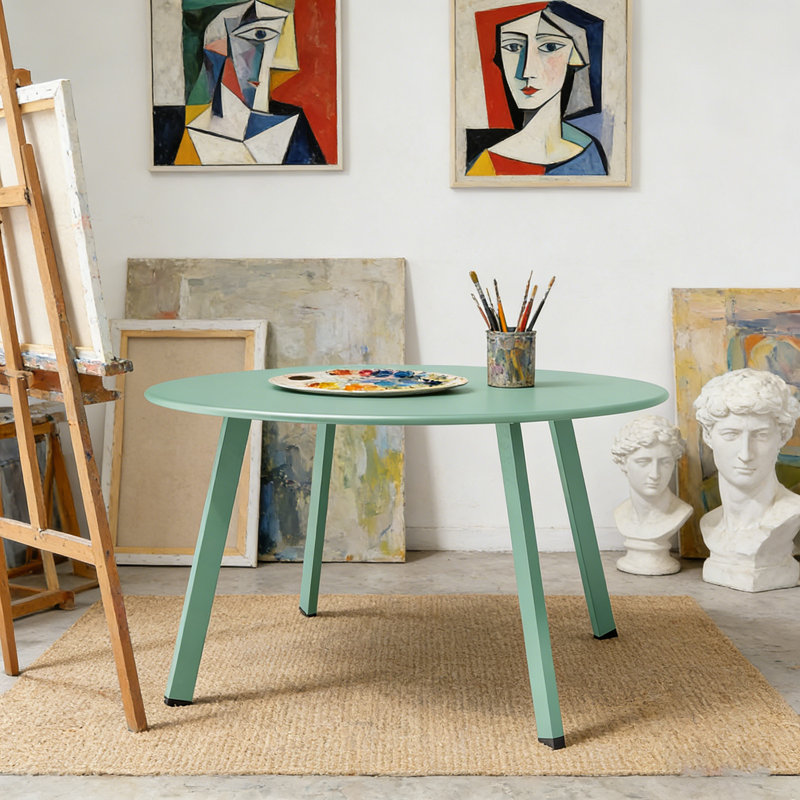 Table basse ronde en acier pour patio, grande table d'appoint extérieure résistante aux intempéries, l 27,5 po x P 27,5 po