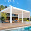 Pergola d'extérieur 12 pi x 16 pi avec lumières DEL, pavillon de jardin en aluminium avec persiennes motorisées et écrans latéraux pour le patio, la cour et la piscine, blanc-90614302-87140727-131508062