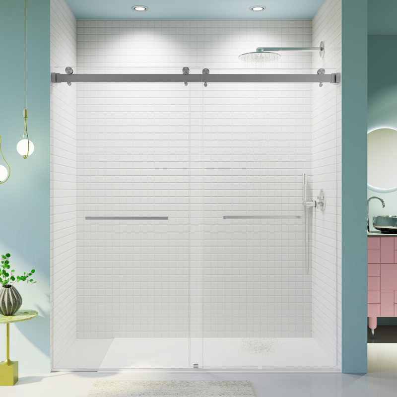 3Set 68-72 Inches*76 Inches Frameless Double Sliding Shower Door, 3/8Inches (10Mm) Thick SGCC Tempered Glass Door