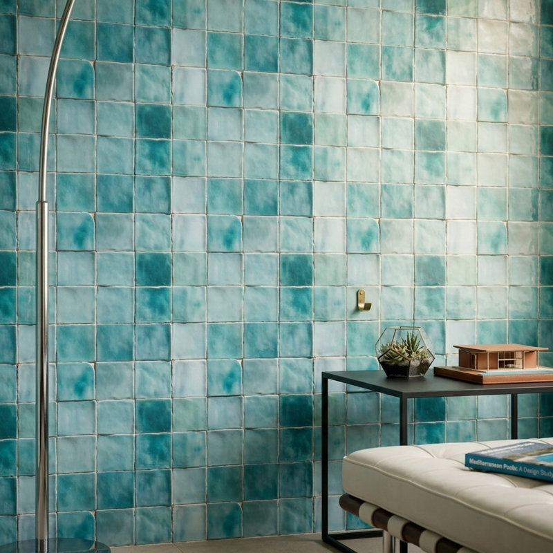 Papier peint carreaux de céramique sarcelle turquoise, Peler et coller