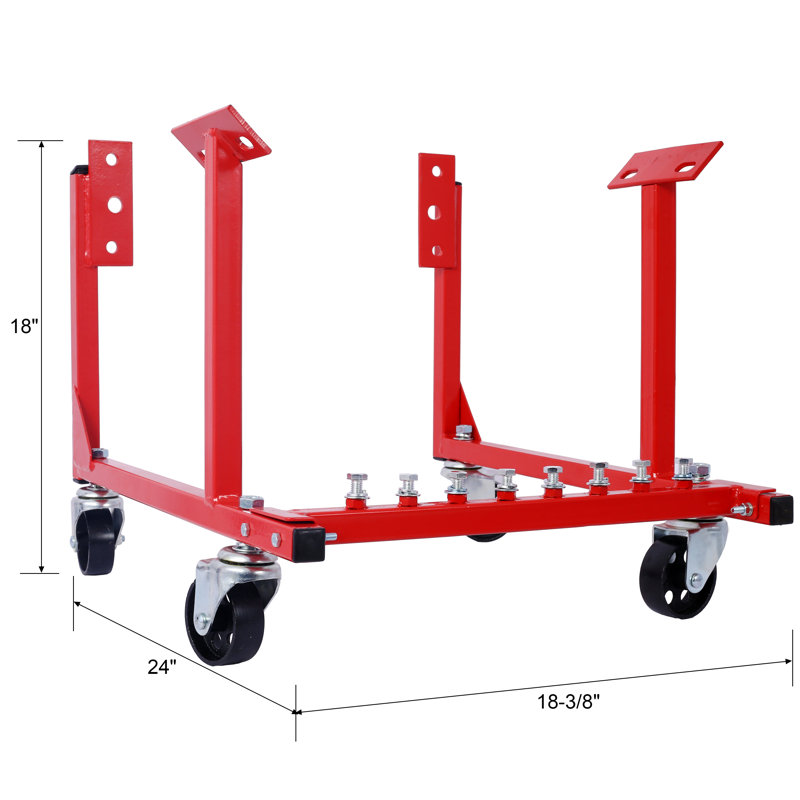  Support de moteur pour Chevy Sb Bb - support de moteur en acier robuste avec roues d'une capacité de 1000 lb pour la restauration de voitures classiques et le rangement dans le garage - Support mobile thermolaqué rouge avec quincaillerie incluse