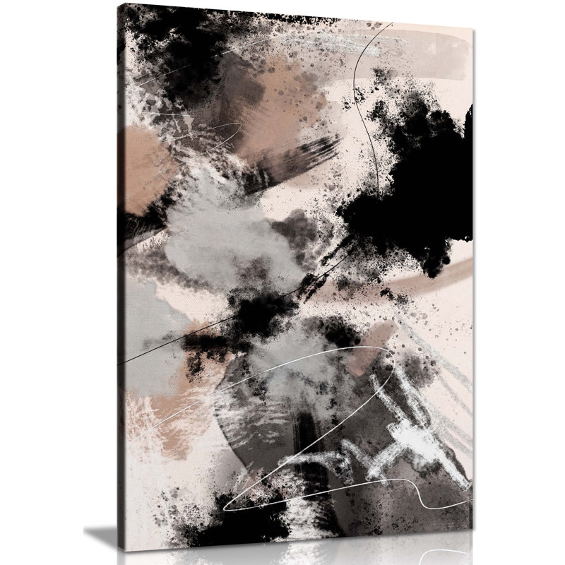 Abstract Black & White Paint Splash - Wrapped Canvas Painting, 31cm H x 20cm W