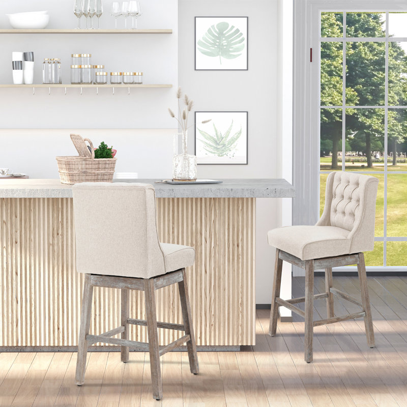 Basanti Stool,  Bar Stool (29.5” Seat Height), Beige