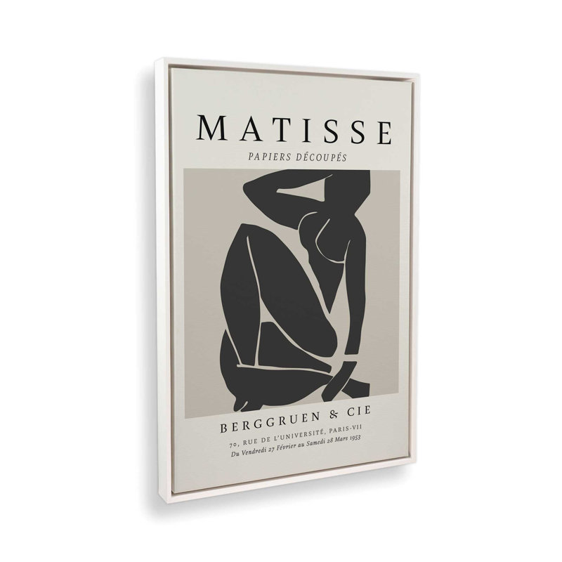 Matisse's Nude III en noir, H 30,75 po x l 20,75 po x P 1,75 po, Cadre flottant blanc opaque