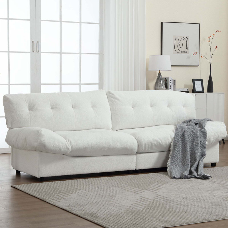 Canapé de style nuage, tissu de velours en peluche, canapé rembourré confortable pour le salon, appartement, Blanc