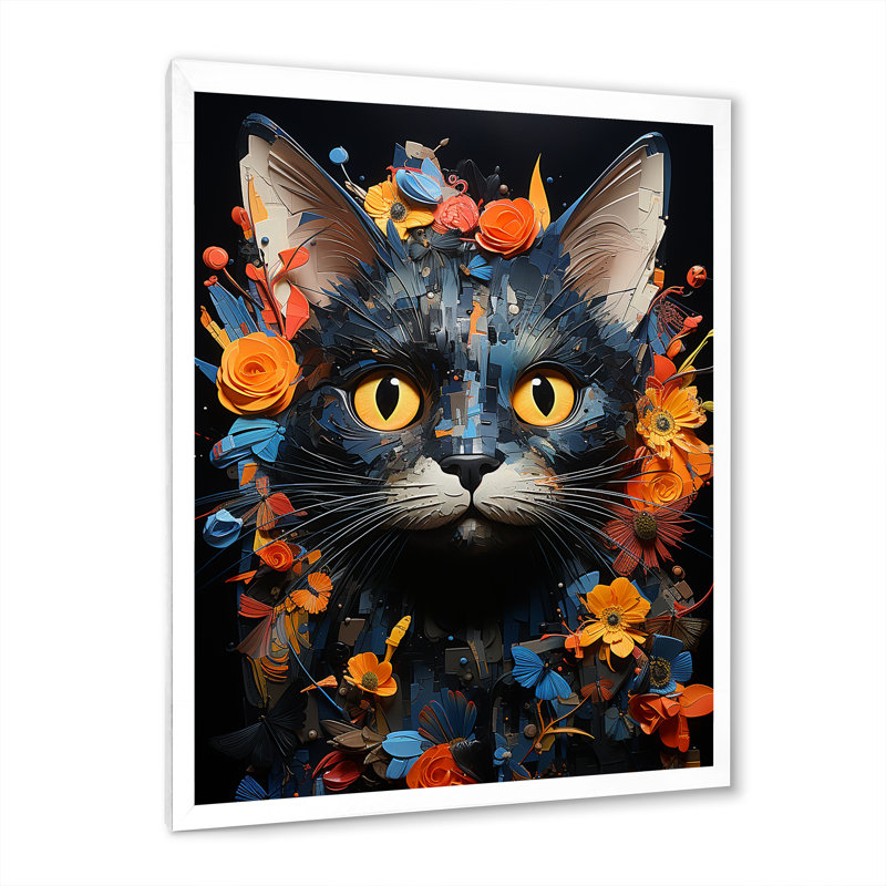 «Pixiebob Pondering Cat Collage», impressions sur toile, H 32 po x l 16 po x P 1 po, Cadre simple blanc